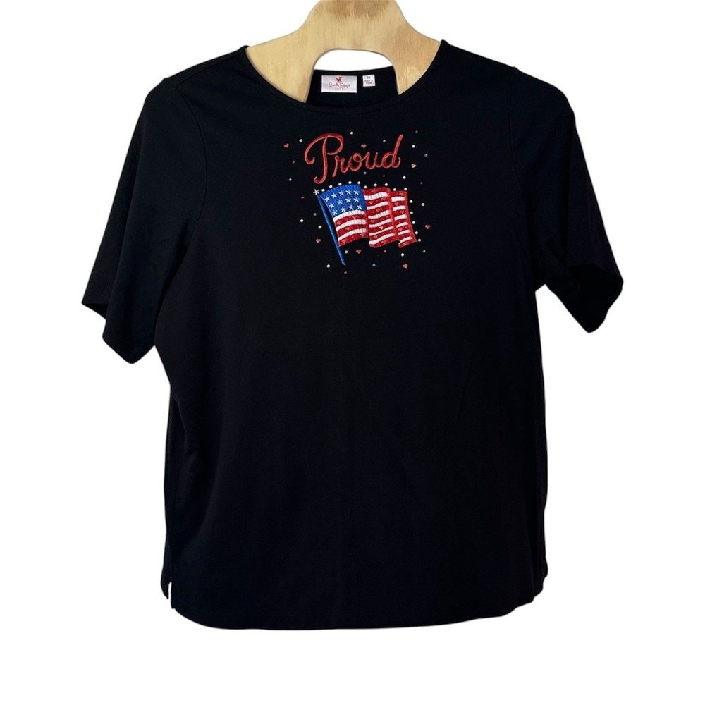 Quacker Factory Blessed Americana Elbow Sleeve Top Size 3X Proud Patriotic